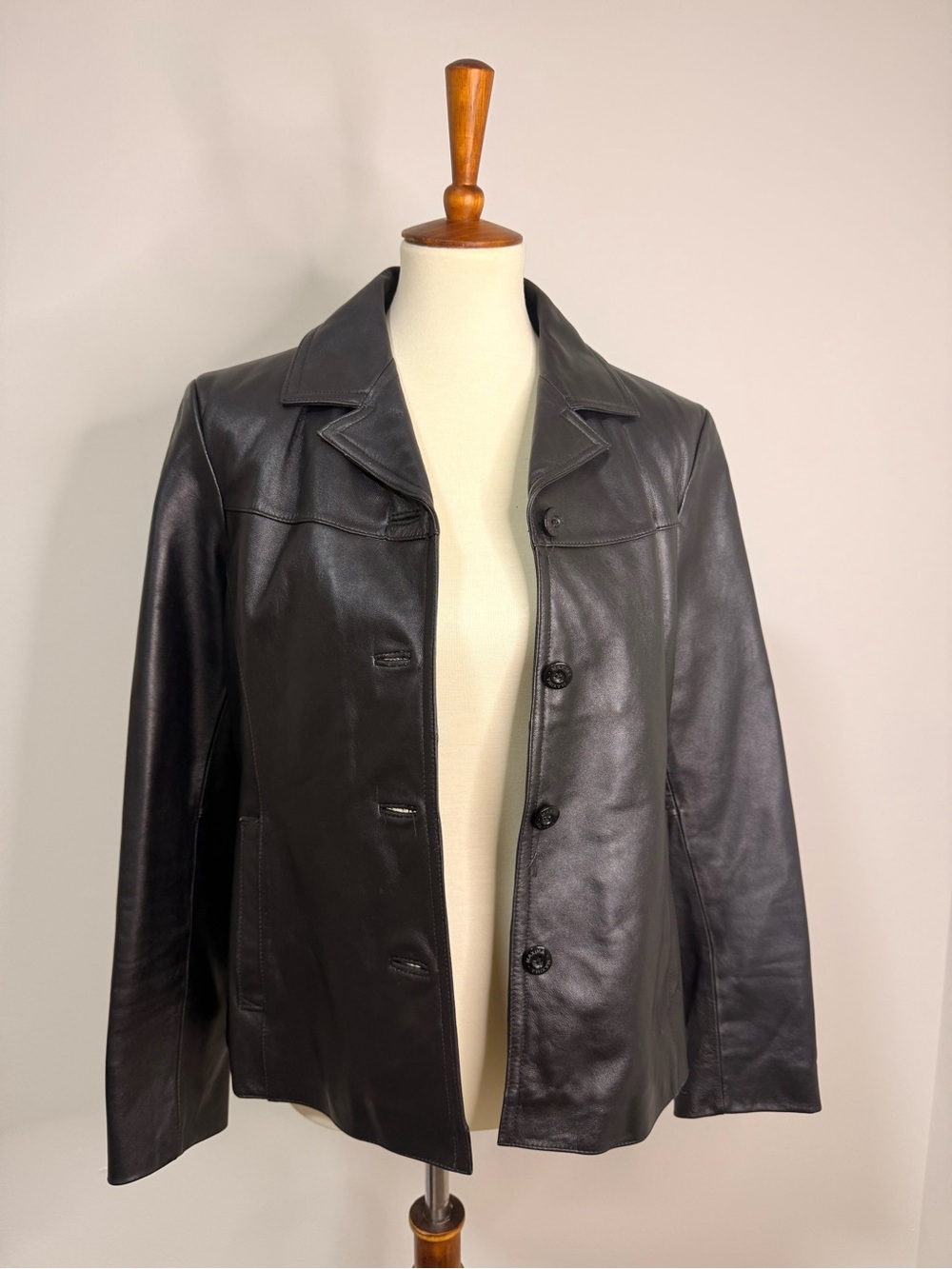 Wilsons Leather Black Leather Button-Front Jacket